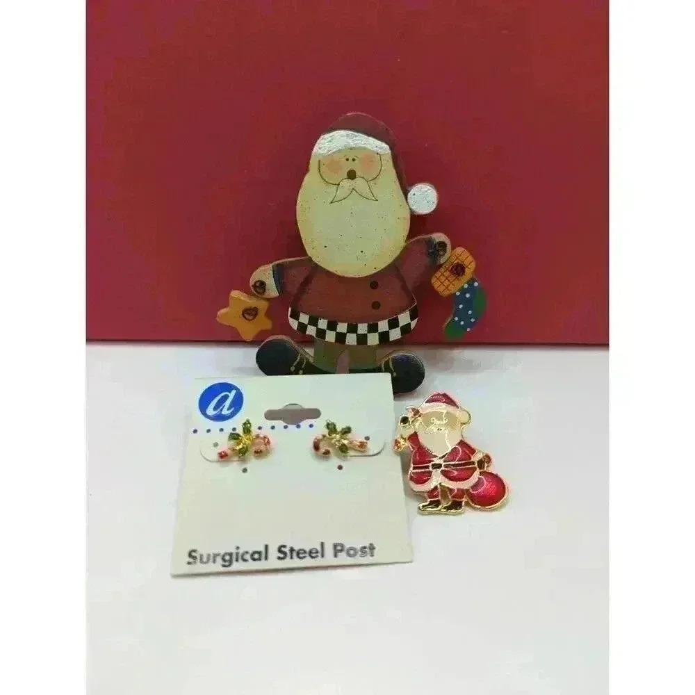 Holiday Cheer Christmas Candy Cane Earrings Studs Surgical Steel Posts 2 Brooch